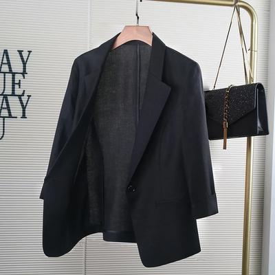 Women's Summer Lightweight Casual Three-Quarter Sleeve Short-Sleeved Fitted Cotton-Linen Blazer