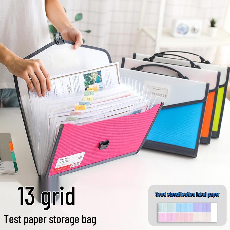 13-Pocket Accordion File Bag: Student Test Papers, Office Documents, Multi-Layer Large Capacity Storage