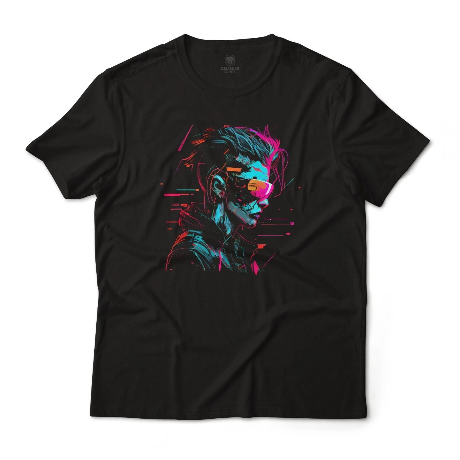 Cyberpunk Synthwave Woman Aesthetic Art Graphic T-T-Shirt Lightweight Cotton L