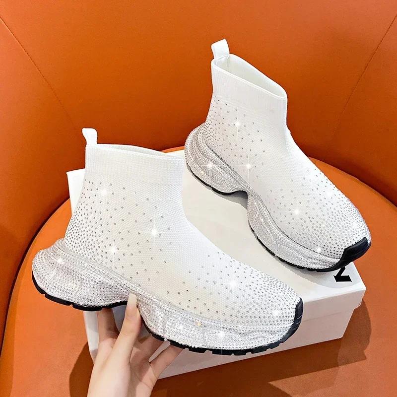 High Quality Thick Bottom Full Diamond Generous High-End Fashion Women'S Boots All Comfortable Non-Slip Breathable Women'S Shoes