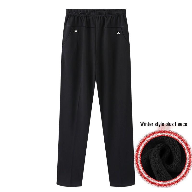 Plus Size Velvet-Lined Pants for Middle-Aged & Elderly Women - Autumn/Winter Straight Leg