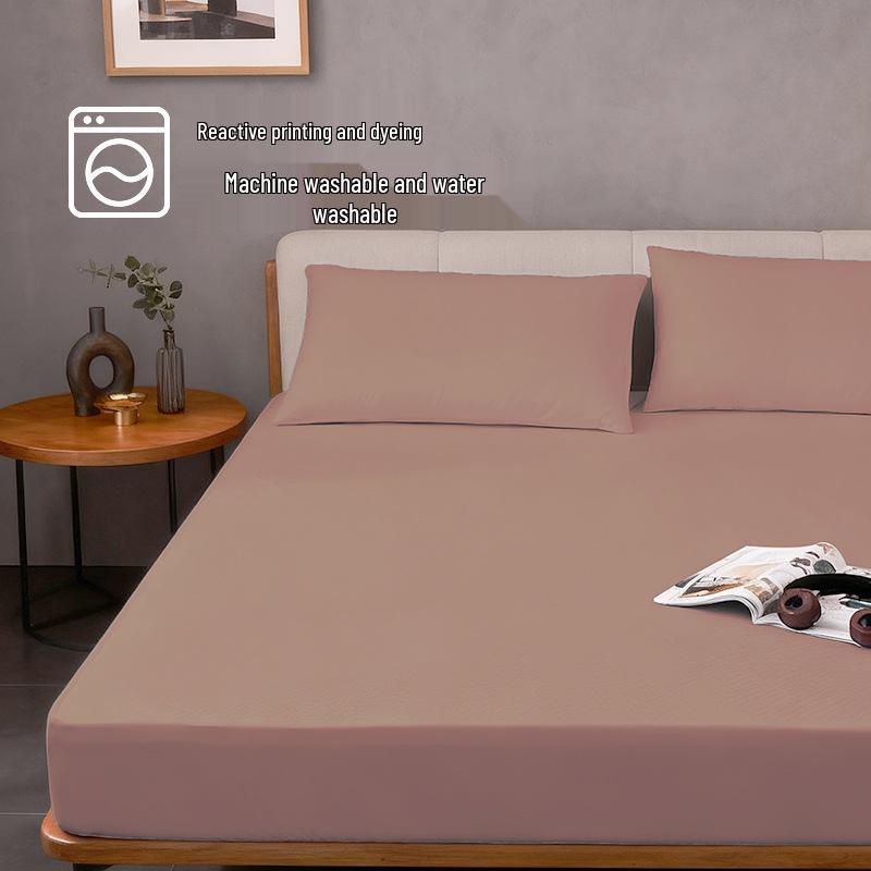 Solid Color Dustproof Fitted Bed Sheet & Pillowcase Set - Machine Washable, Protective Mattress Cover (3-Piece Set)