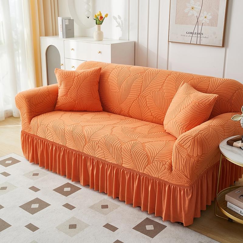 Tree Leaves Jacquard Elastic Sofa Cover With Skirt All-Inclusive Sofa Cover for Living Room 1/2/3/4 Seater