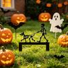 Skeletthund Trädgårdsspett, Svart Skelett Gående Hund Metalldekoration, Rolig Halloween Gårds Konstspett för Utomhusgräsmatta Dekoration