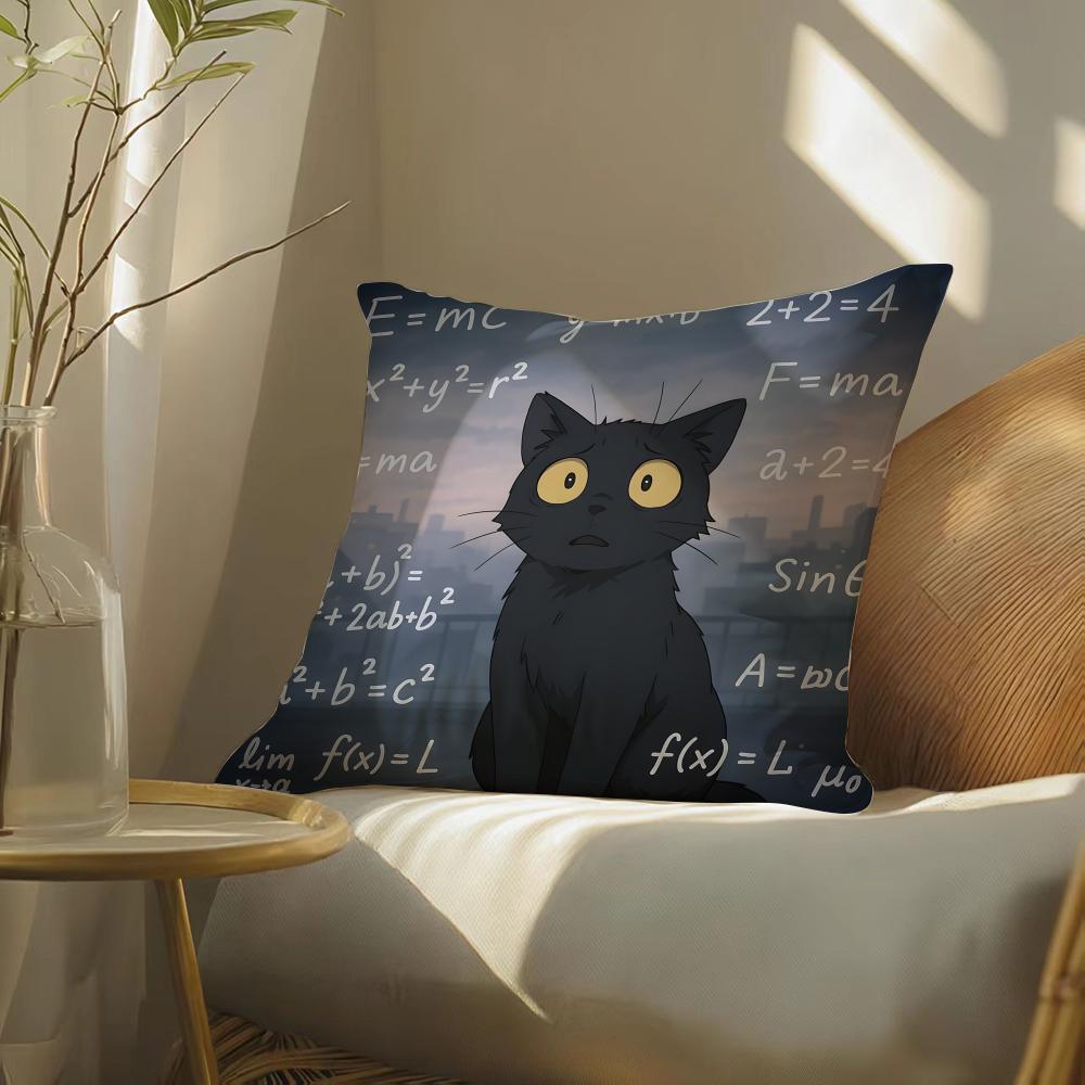 Funny Cat Thinking Network Pattern Cushion Cover Silky Elegant Comfort Sofa Bed Invisible Zipper Beach Pillowcase