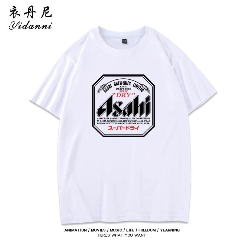 Sommer Unisex und lässige amerikanische Retro lockere Baumwoll-Kurzarmbekleidung 2025 Japanisches Asahi Bier T-Shirt offwhite
