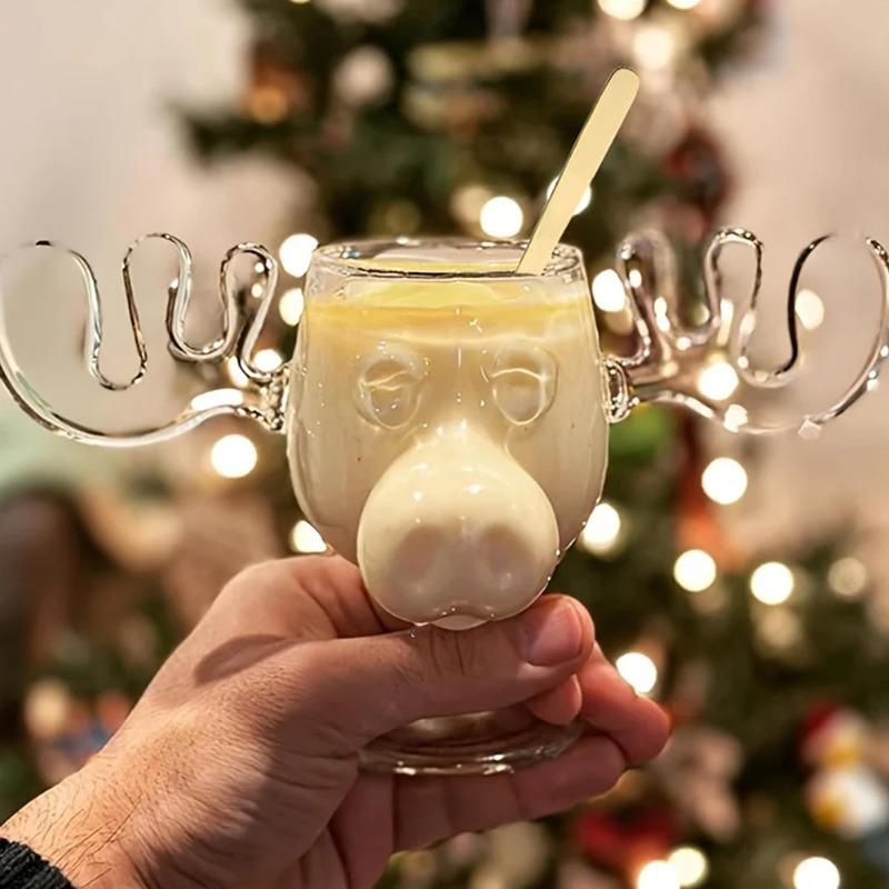 Christmas Vacation Moose Mug Christmas Reindeer Head Creative Elk Glass Wine Beer Water Juice Milk Glass