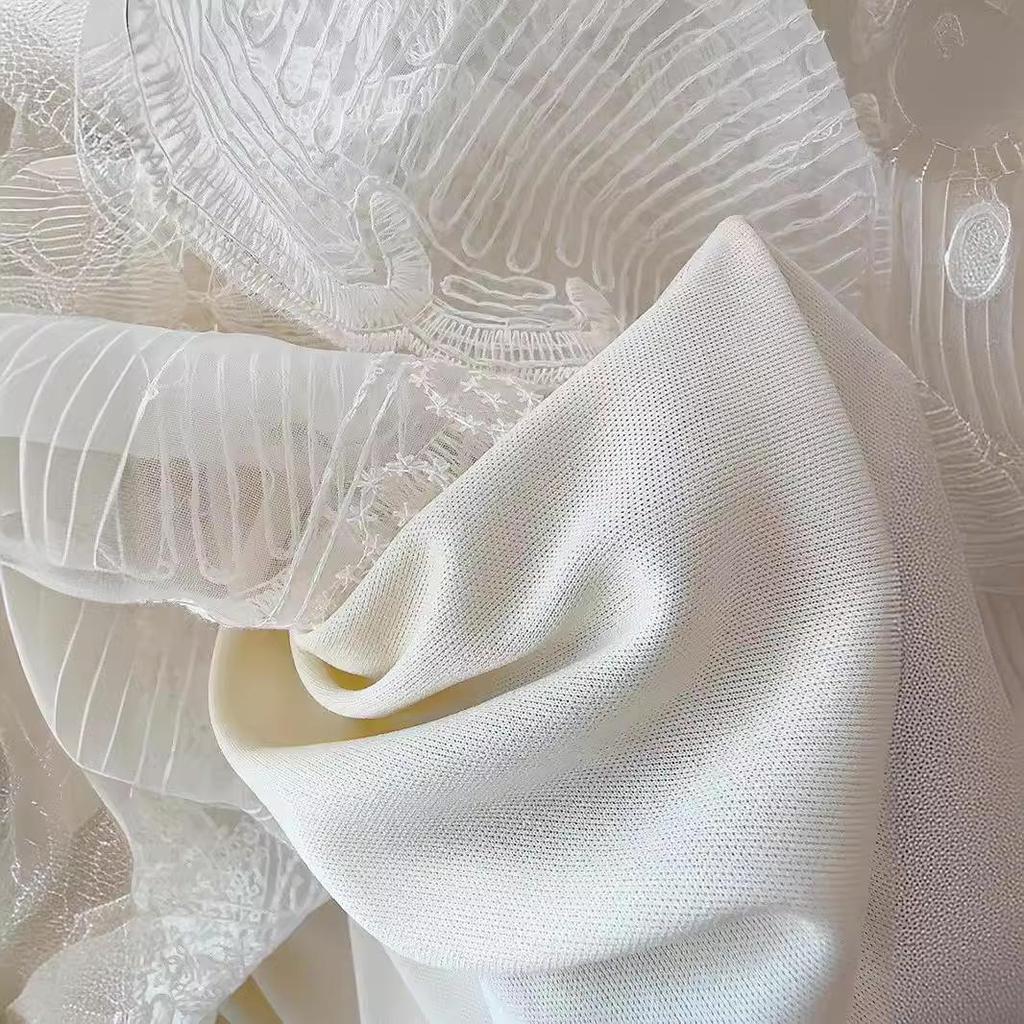 Korean Style Lace Embroidered Midi Skirt - All-Season Puffy Mesh Umbrella Design