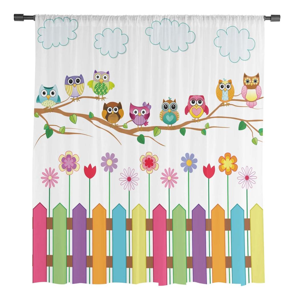 Cartoon Kid Cute Owl Sheer Curtain for Bedroom Tulle Voile Curtain for Kitchen Living Room Decor Window Treatment
