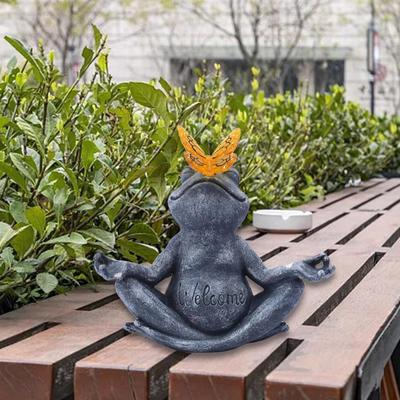 Meditating Yoga Frog Statue Light Figurine Waterproof Home Decor Cordless Decorative Butterfly