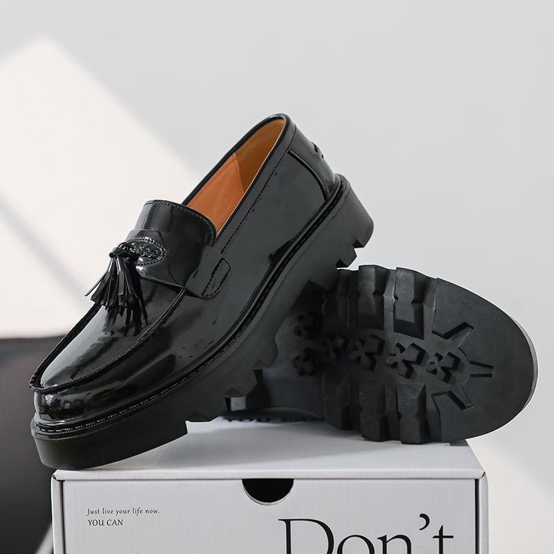 Korean Style Handmade Production Men's Tassel Design Casual Loafer Gathering Comic Exhibition Thick Soled Round Toe Shoe