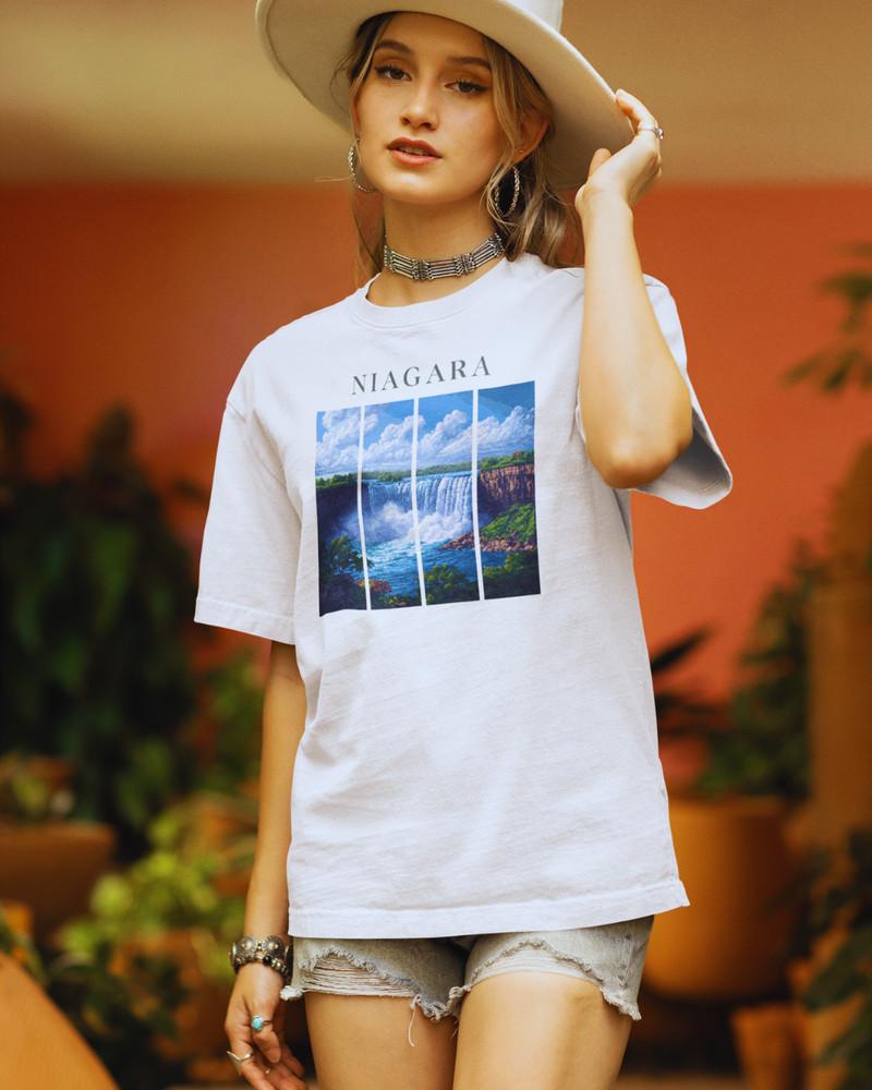 

Niagara Falls Pixel Art T-Shirt – Unisex Split Art Retro Waterfall Travel Tee S