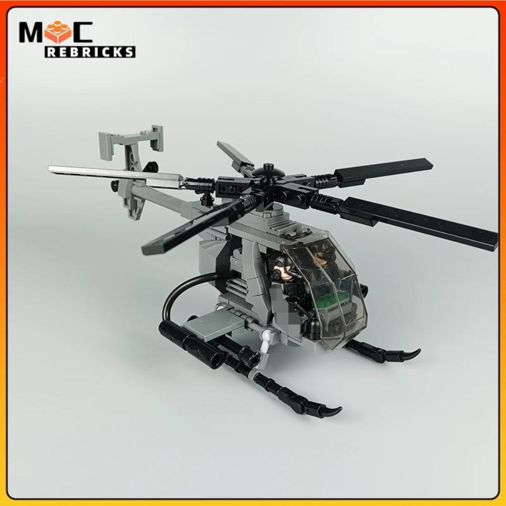 WW II Military Series New MH-6 Little Bird Helicopters With Soldies MOC Building Blocks Airplane Display Stand Bricks Toys Gifts