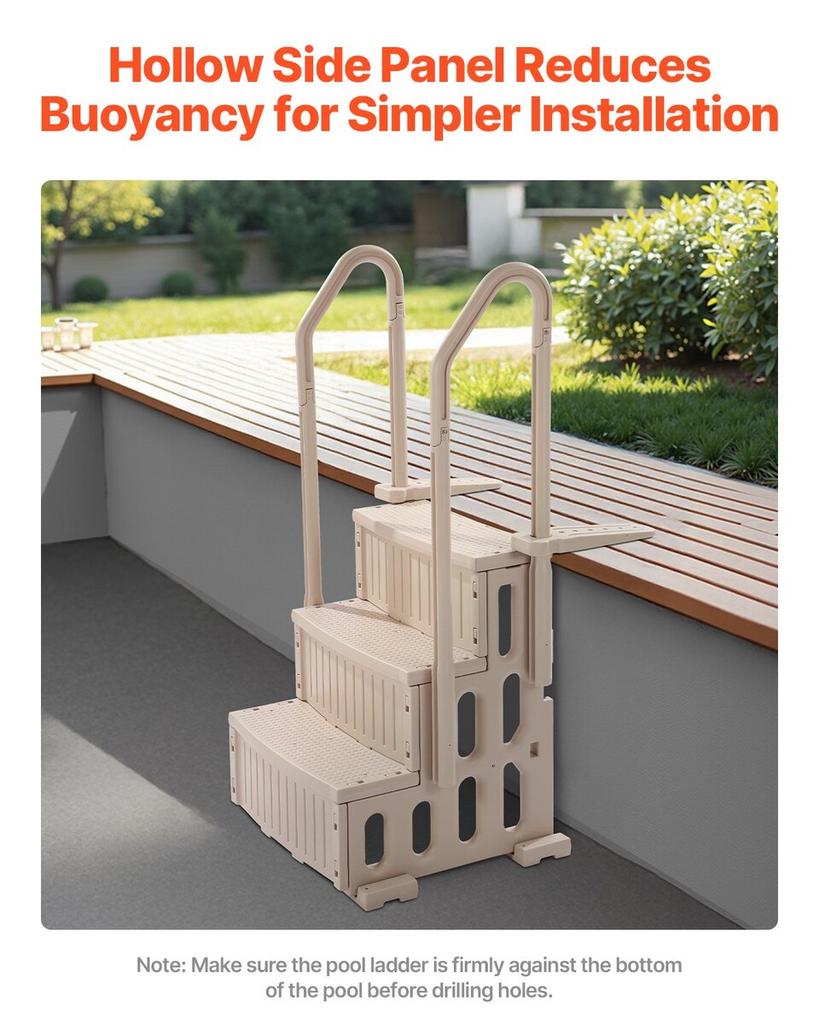 3-Step Taupe Pool Ladder of 2 Handrails Supports 400 Lb for 36-48 In Pools