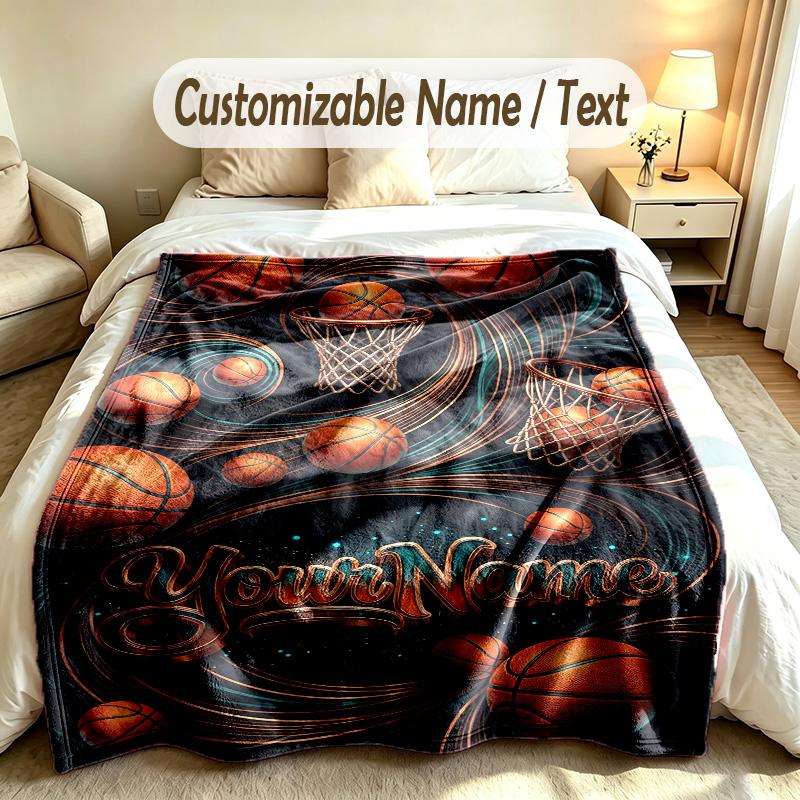 Basketball Theme Custom Blanket Personalized Name & Text Customized Soft Warm Throw Blanket Home Decor
