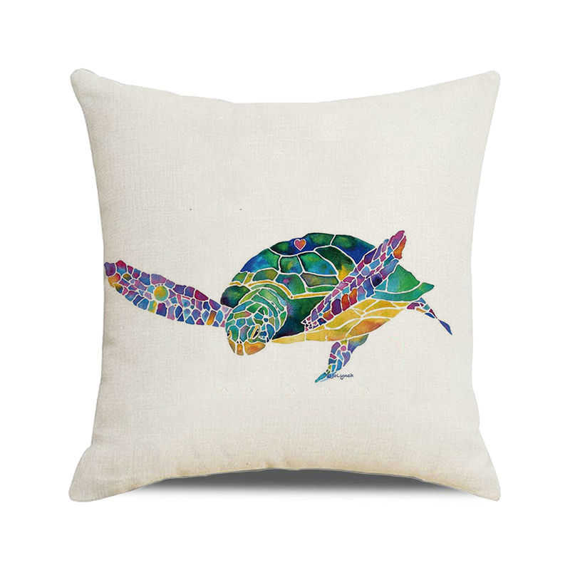 Home Decor Colorful Sea Turtle Watercolor Pillow Covers Pattern Cushion Cover Suitable for Sofa Bedroom Car Pillow Cover