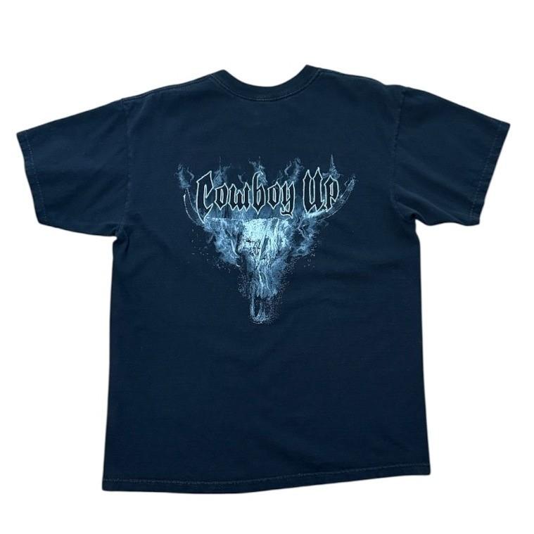 Vintage Y2K Cowboy Up Steer Skull Horse Western Rodeo Mullet Graphic T-shirt S