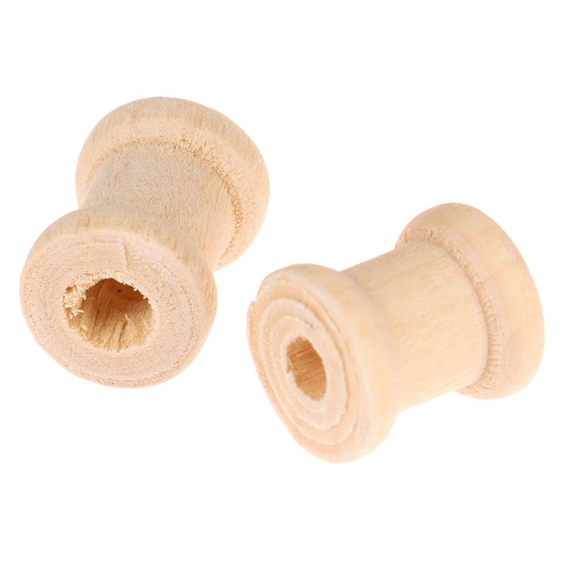100Pcs Wooden Empty Thread Spools Wood Bobbins Reels Organizer Sewing Tools