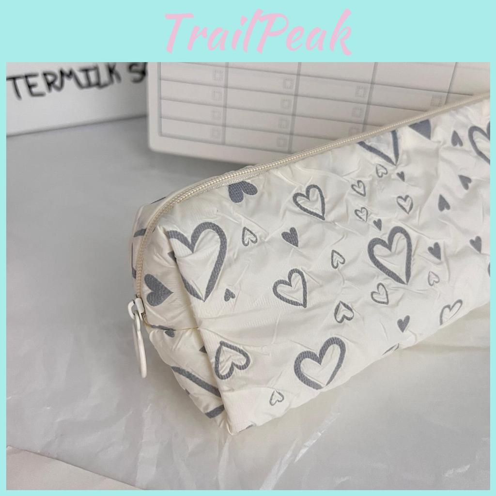 Korean Style Heart Embroidery Pencil Case With Polyester Material For Student Girls And Office Use