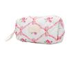 Quilted Travel Makeup Bag Floral Aesthetic Toiletry Pouch Cute Bow Cotton Cosmetic Bag for Women Girls