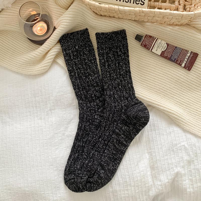 Cotton Knitting Women Socks Fashion Harajuku Retro Lady Girls Plush Thick Long Socks Autumn Winter Solid Color Casual Keep Warm