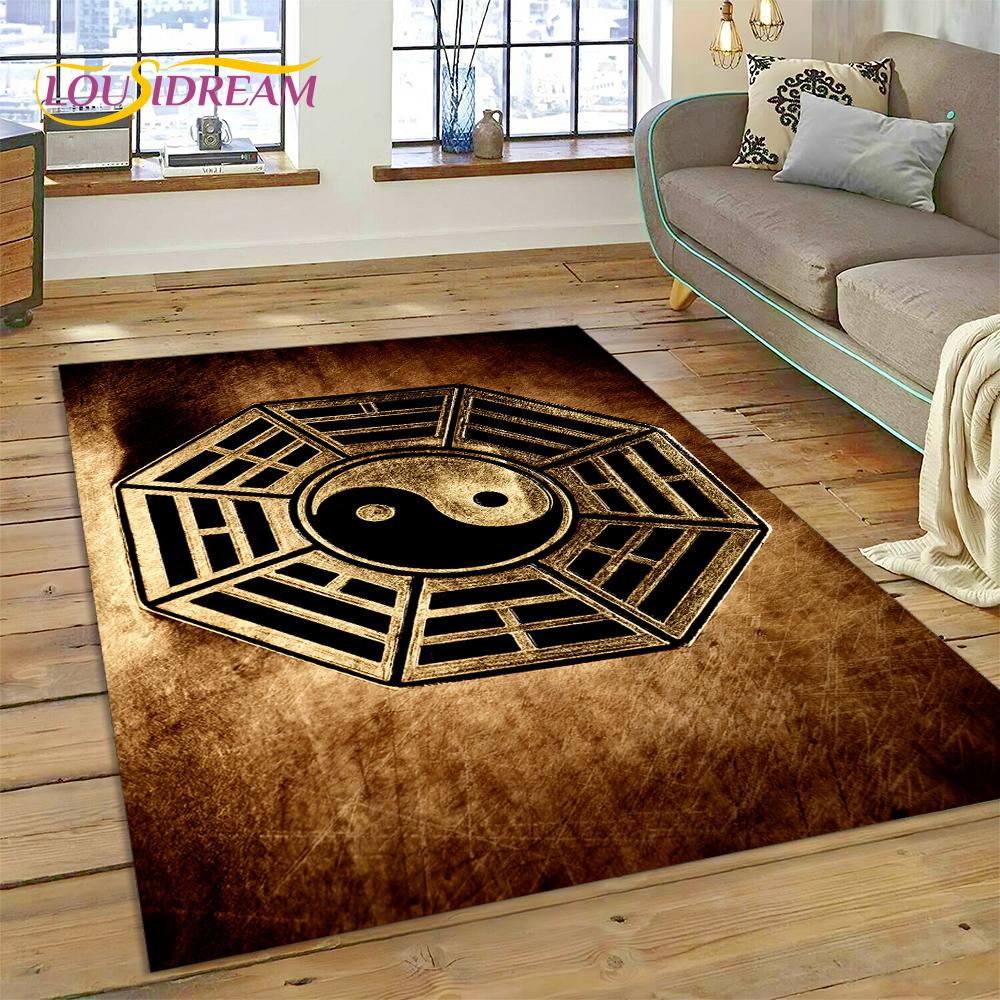HD Nature Yin Yang 3D Chinese Tai Chi Bagua Rug Carpet for Living Room Bedroom Decor,Non-slip Decoration for Sofa Doormat Gift
