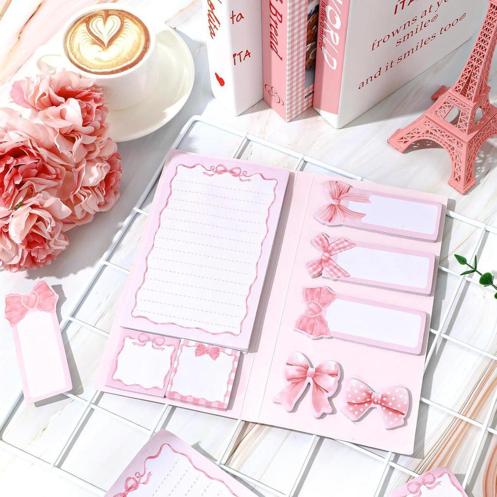Pink Bow Animal Sticky Notes - Strong Adhesive, Reusable Creative Stationery Cards