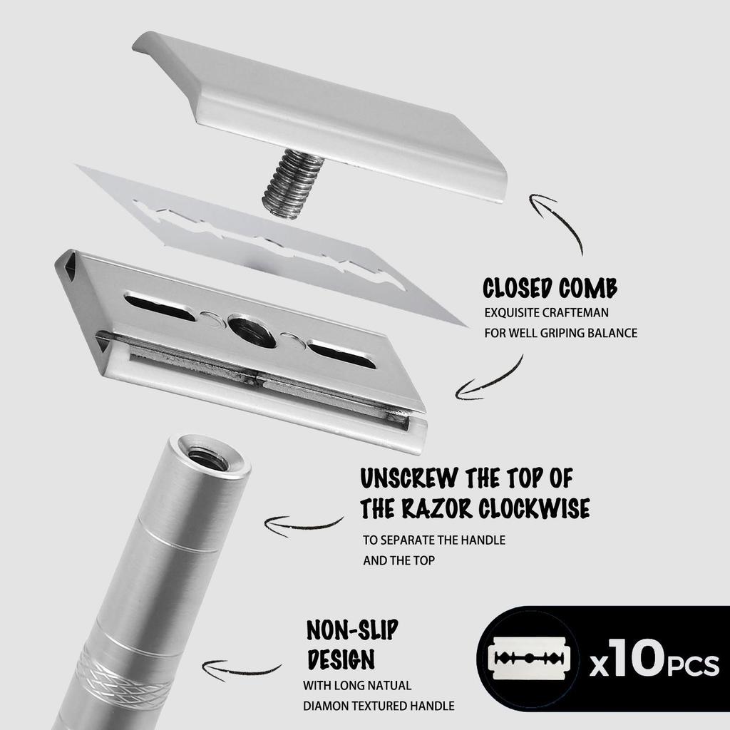 Stainless Steel Safety Razor with 5 Blades, 30° Shaving Angle