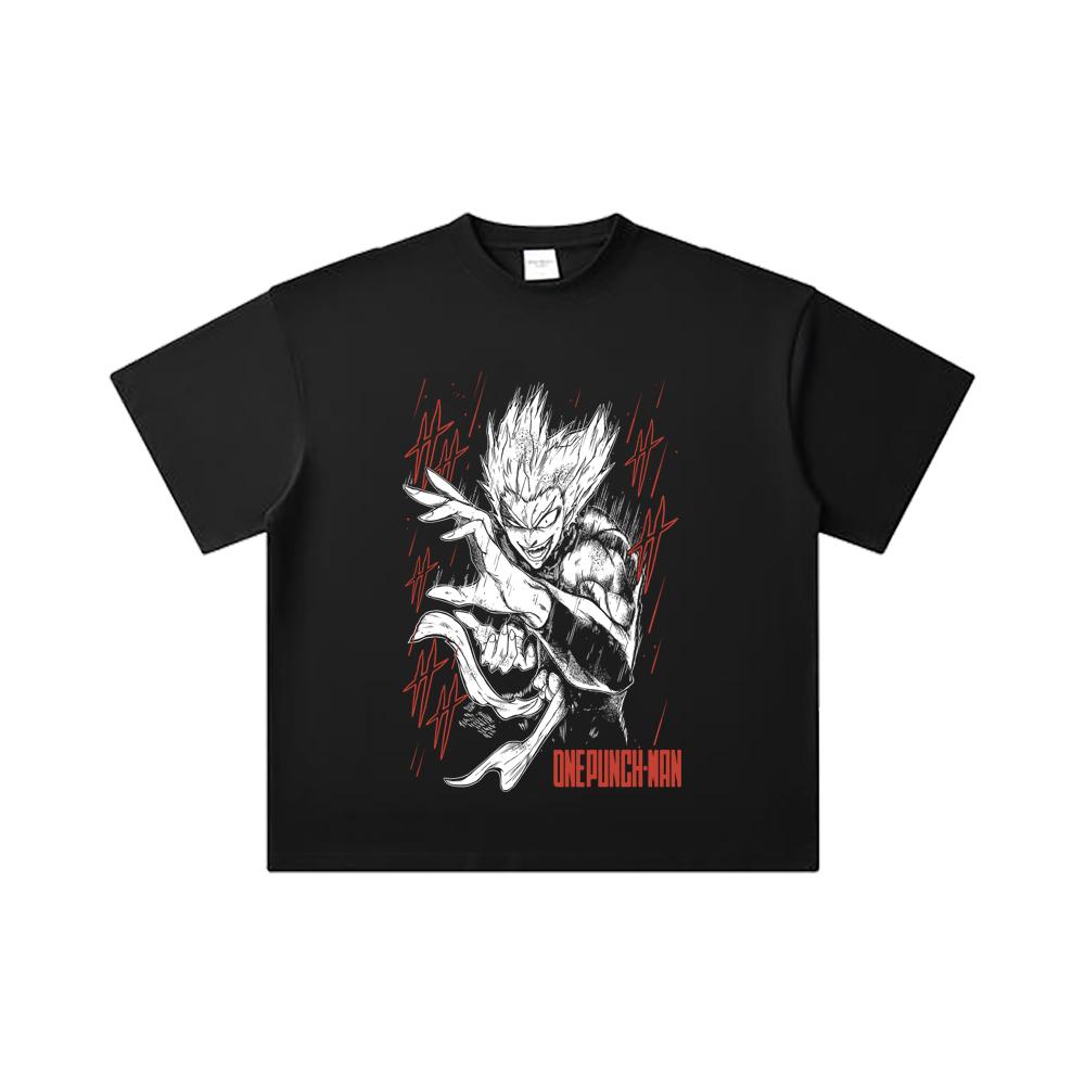260 GSM Double Yarn 32 Count 100% Cotton One Punch Man V4 Garou Print Unisex Heavy Cotton T Shirt