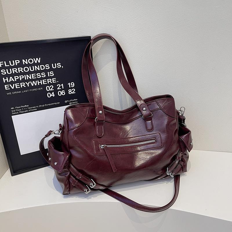 2025 summer new fashionable retro high-value large-capacity bag women's simple tote bag shoulder commuter bag