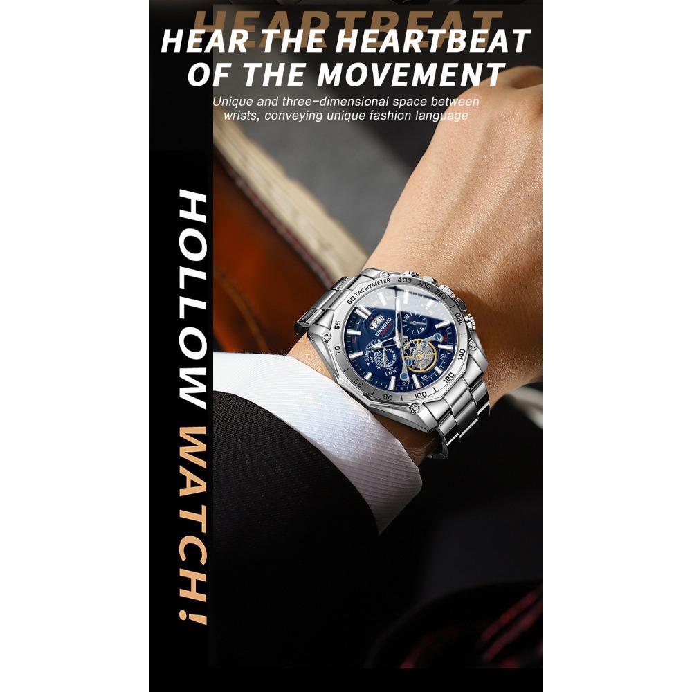 BINBOND High End Brand Men's Watch Original Stainless Steel Luminous Waterproof Watch Luxury Business Date Quartz Men Watches