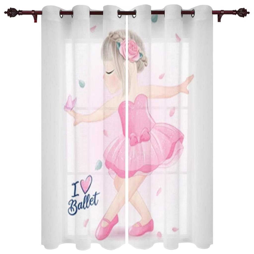 Cute Girl with Ballerina Window Curtain for Kids Room Home Blinds Curtains for LivingRoom Bedroom Drapes