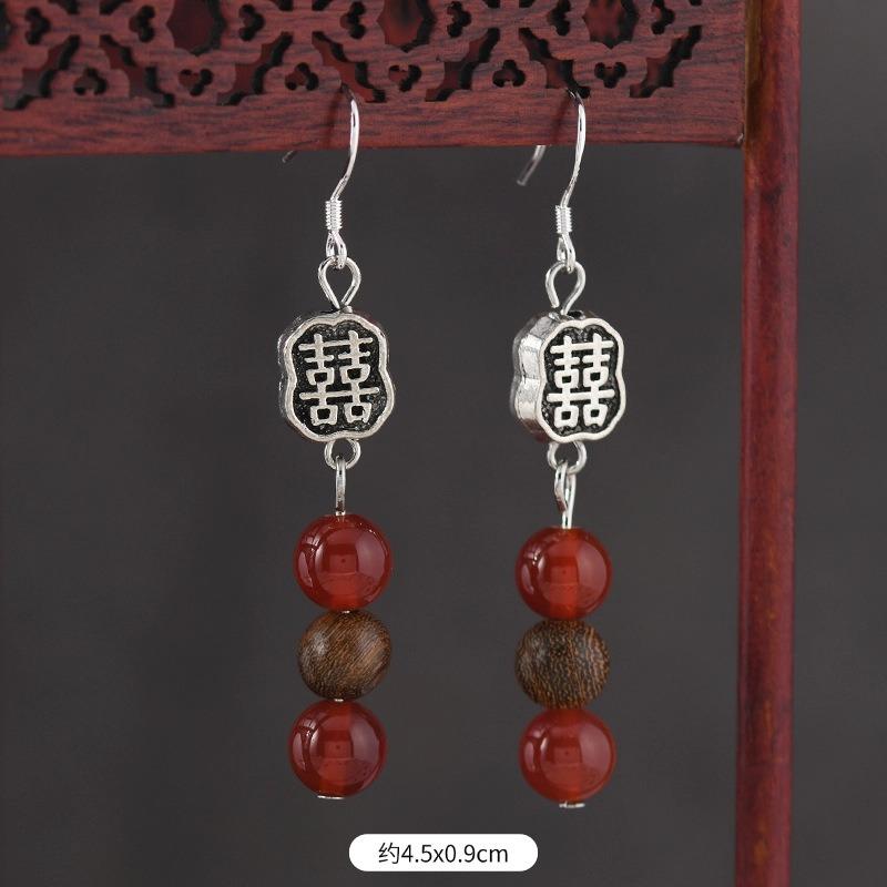 Original Zen Sandalwood Earrings, Retro Literary and Medium Earrings, High-end S925 Silver Hook Earrings for Women