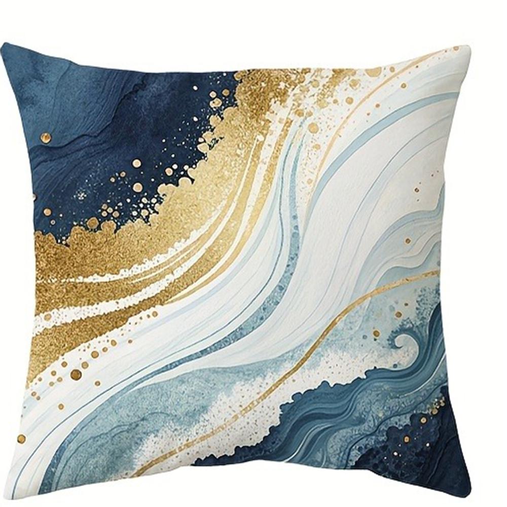 Glamorous Blue - Gold Wave Pillow CoversLiving Room Sofa Cushion Cover, Soft and Comfortable, Bedroom Room Decoration