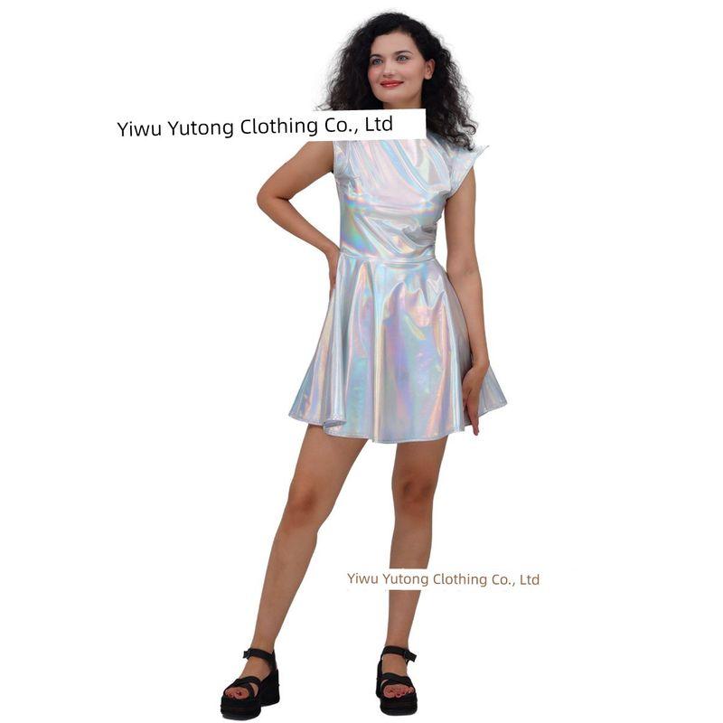 Cross-Border New Halloween Clothes Laser Bronzing Patent Leather Solid Sexy Party High Waist Jumpsuit Short dress Performance