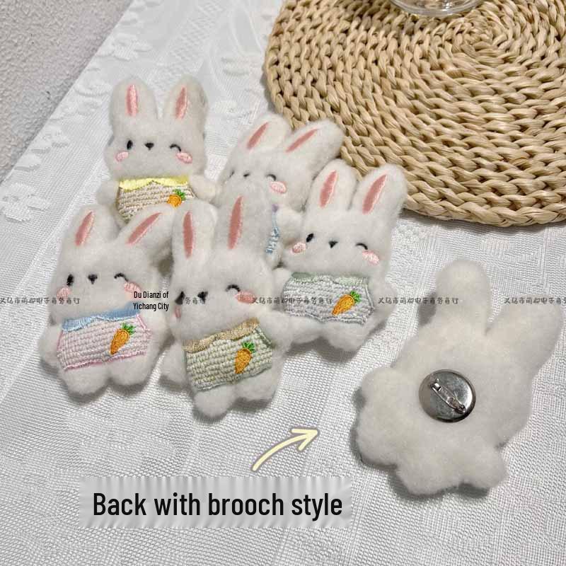 Cartoon Plush Rabbit Doll Brooch - Cute Soft Accessory with Heart Bag