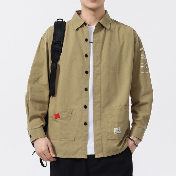 Nová jarní jednobarevná košile pro pánskou módu, módní s dlouhým rukávem, trendy ležérní bavlněná košile