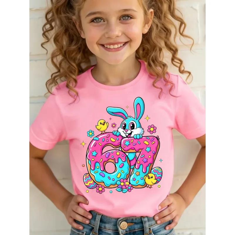 Kids Easter Bunny Print Cotton Tshirt Girls Casual Short Sleeve Tshirts Childrens Cartoon Clothing Fashion 67 Sxi Seven