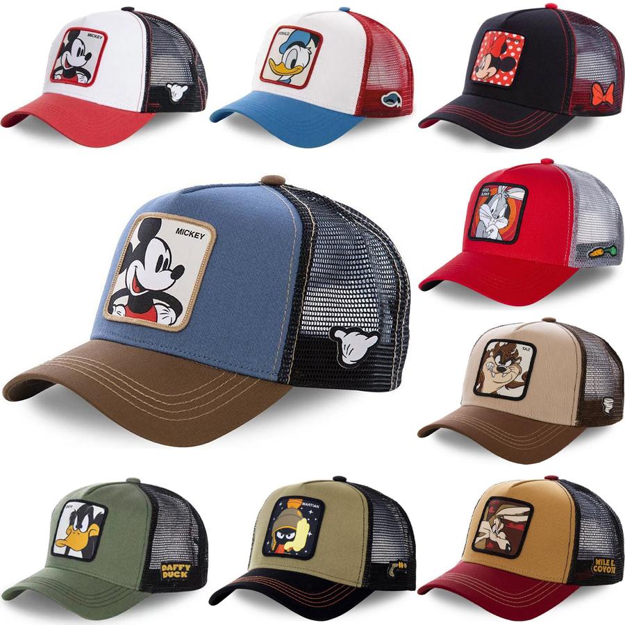 Cartoon Anime Baseball Cap Cute Embroidery Mickey Donald Duck Sun Hat Adjustable Outdoor Trucker Mesh Hat Fashion Boy Hip Hop Urban Street Stylecap