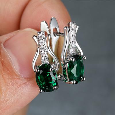 1 Paar silberfarbene Ohrclips mit Geburtsstein, ovaler Schliff, grün, rot, weiß, schwarzer Stein, baumelnde Ohrringe, Hochzeitsschmuck für Frauen