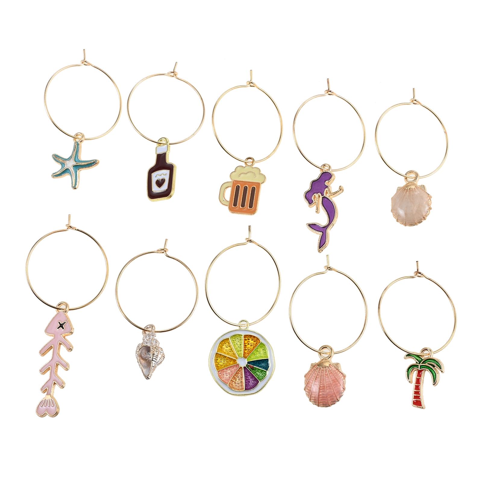 

10pcs Beach Themed Wine Glass Charms for Stem Glasses Markers Drink Markers Tags Glass Identifiers for Party Weddings Home Bar