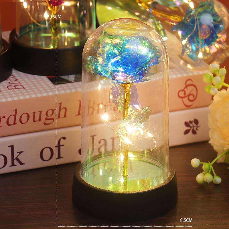 Gold Foil Rose Glass Dome Night Light - Everlasting Flower Valentine's & Birthday Creative Gift Ornament