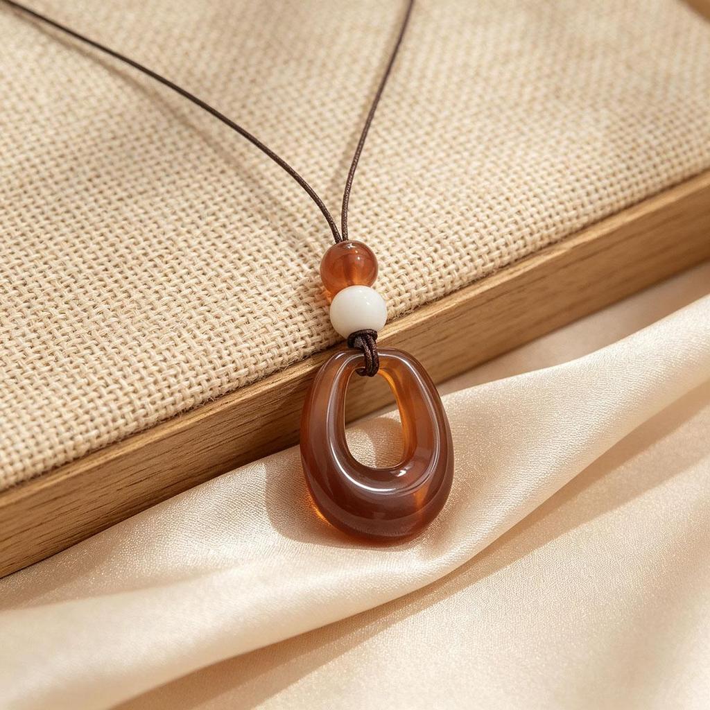 Retro Zen Oval Ring Necklace Women's Simple Long Pendant Women's New Chinese Style Sweater Chain Fashion Versatile Accessories