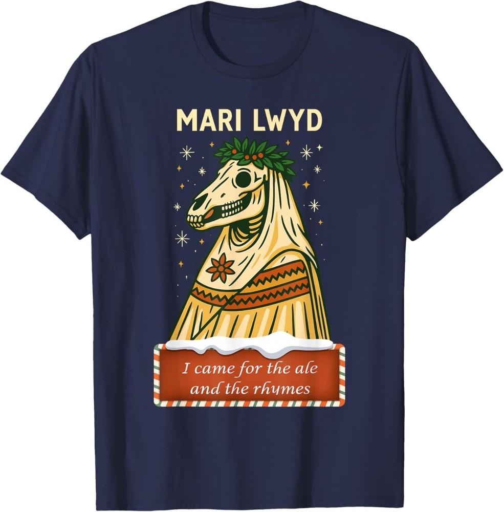 

Funny Retro Folklore Skeleton Horse Mari Lwyd Yule Christmas T-Shirt L