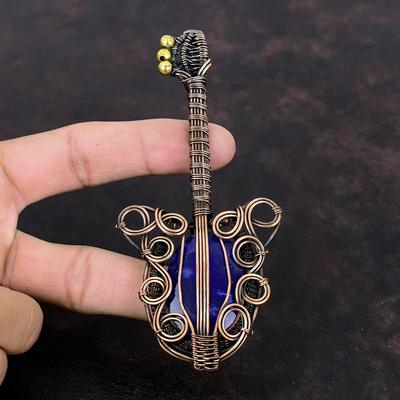 Faceted Blue Sapphire Pendant Copper Wire Wrapped Pendant Handmade Jewelry Guitar Pendant Copper Jewelry Gemstone Pendant Anniversary Gifts