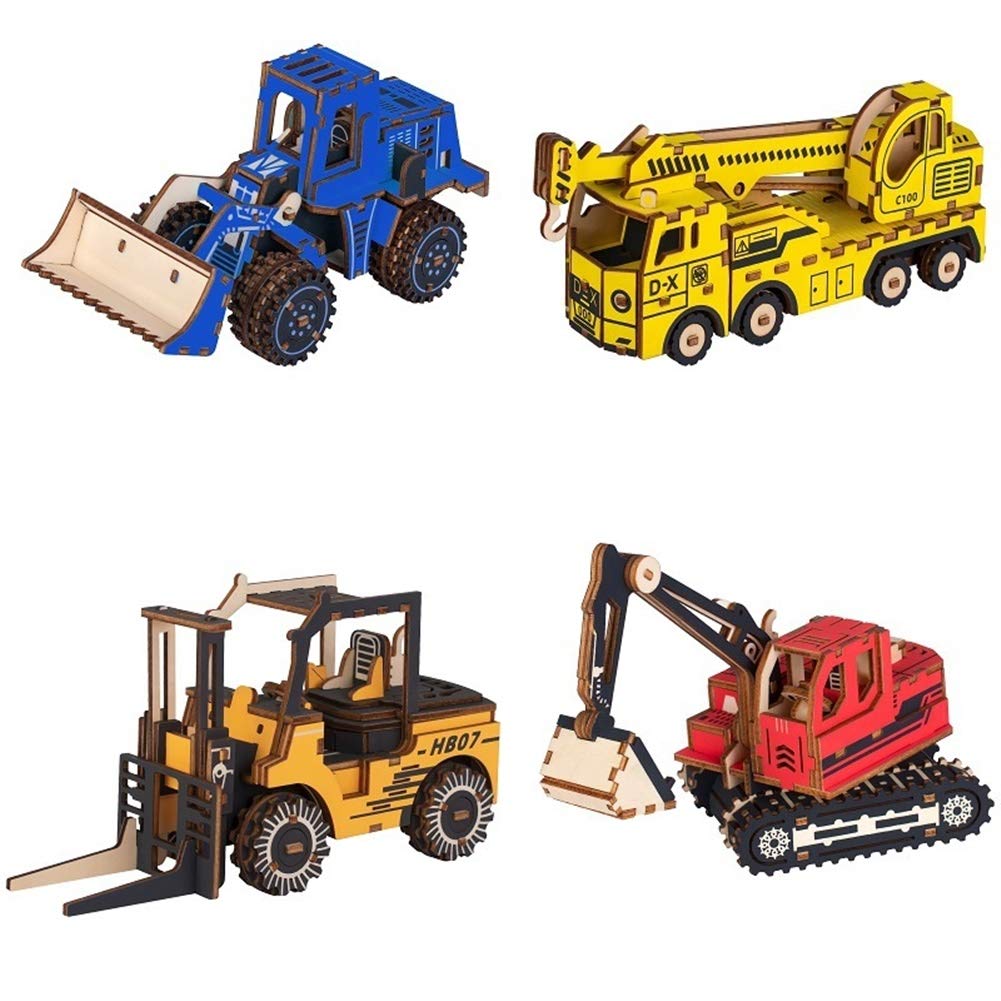 Haruju 3D Working Wooden Craft 3D Puzzle Vehicles, 4-Piece Set, Toy, Model,