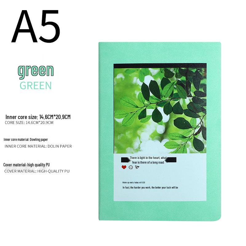 

A5 Notebook - Soft Leather Cover, Color Printed, Korean-Inspired, Inspirational Paperback зелений