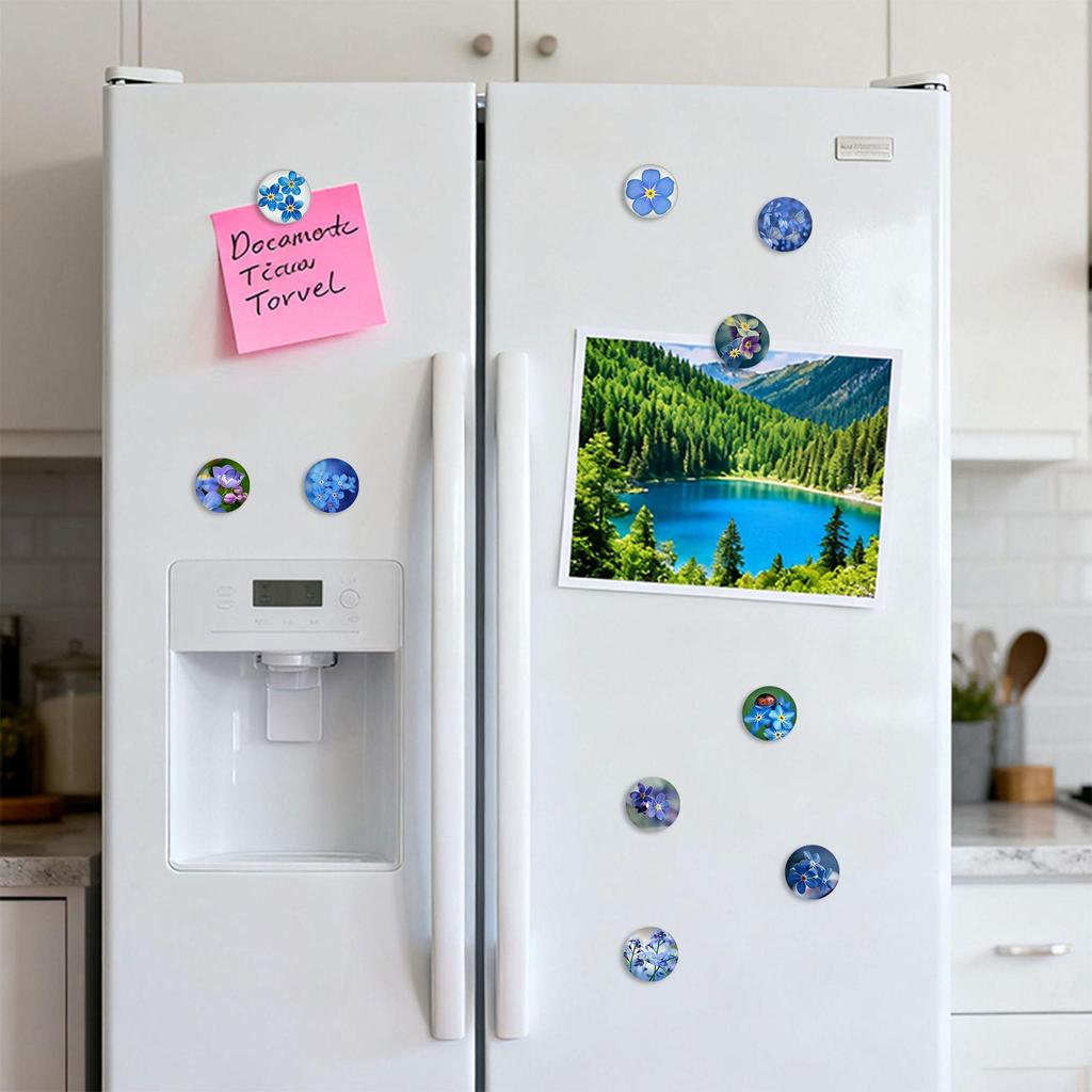 Blue Forget-Me-Not Crystal Glass Magnetic Refrigerator Magnet - Home Kitchen Decoration