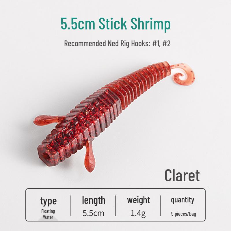 Yanbangbang Floating Soft Shrimp Lure for Black Pit Bass & Mandarin Fish, Artificial Worm Bait, Free Ned Rig.
