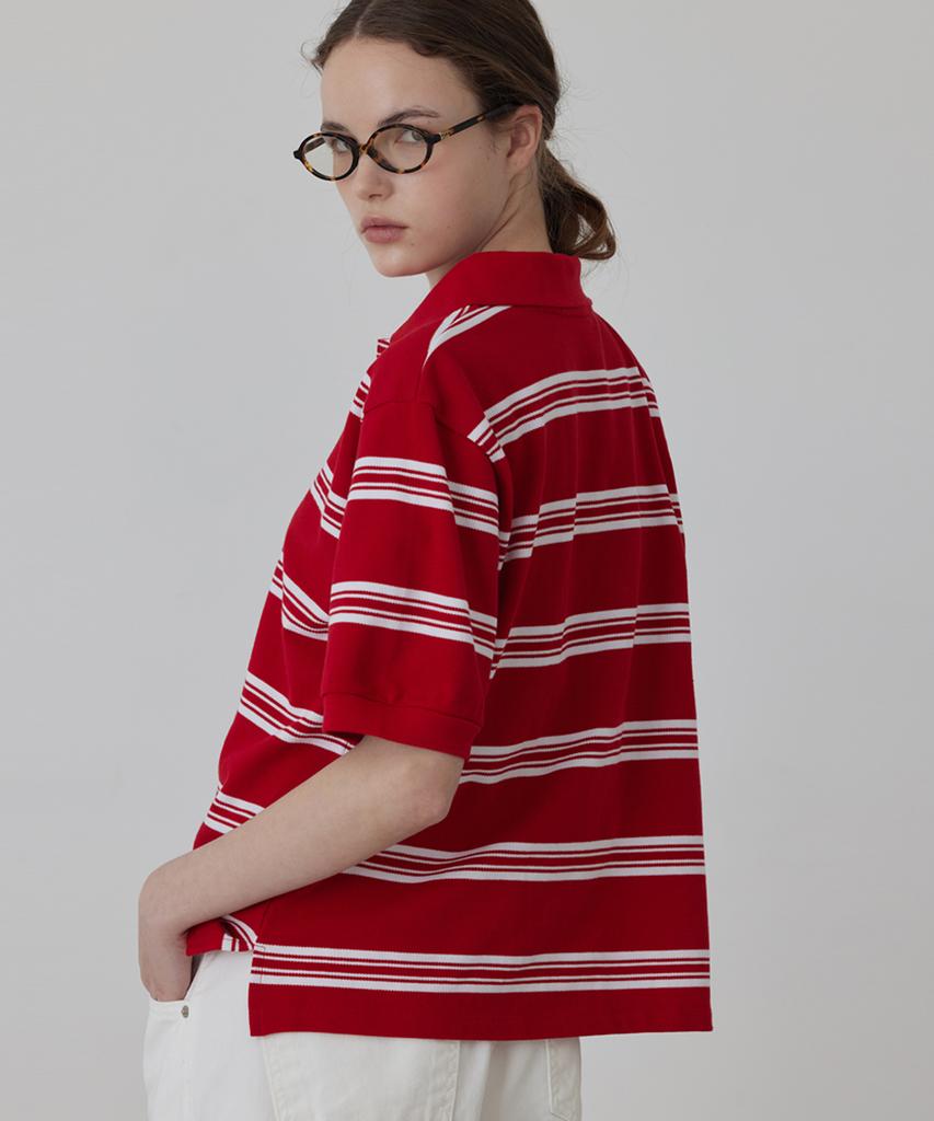Kwinseulaebis Stripe Collar Half Sleeve Pk T-Shirt_Red_2Colors